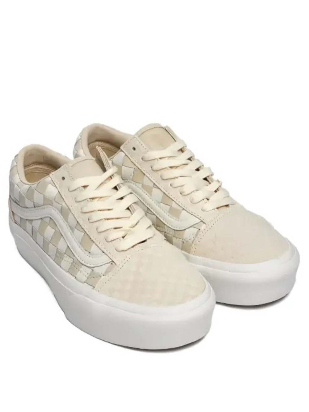 Vans Old Skool Platform Checkerboard Woven Lace Up Beige White Sneakers Shoes 8 - Picture 2 of 11